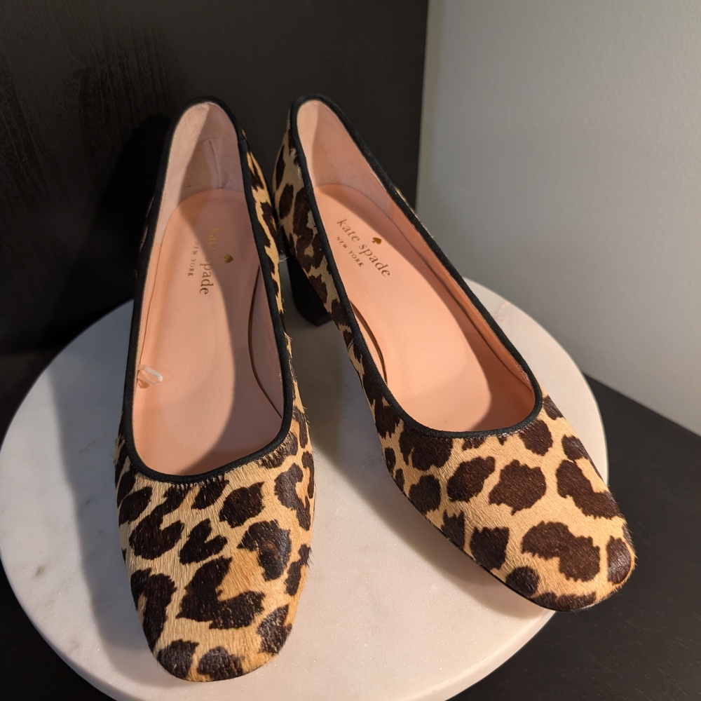 Kate Spade Serene 6.5 Leopard Print/Dyed Cow Fur Heels